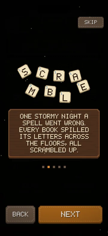The Scrambled Library gameplay screen: The prologue: a spell went wrong