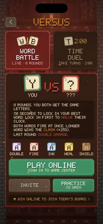 The Scrambled Library gameplay screen: The Versus room
