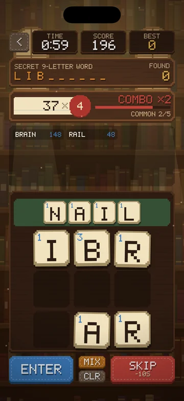 The Scrambled Library gameplay screen: Time Trial
