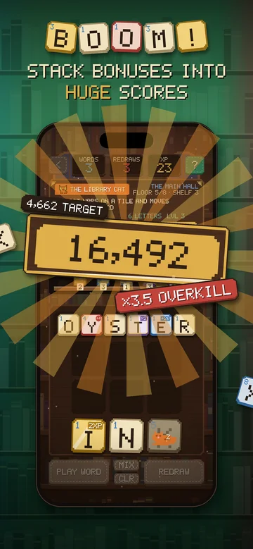 The Scrambled Library App Store screenshot: Big scores