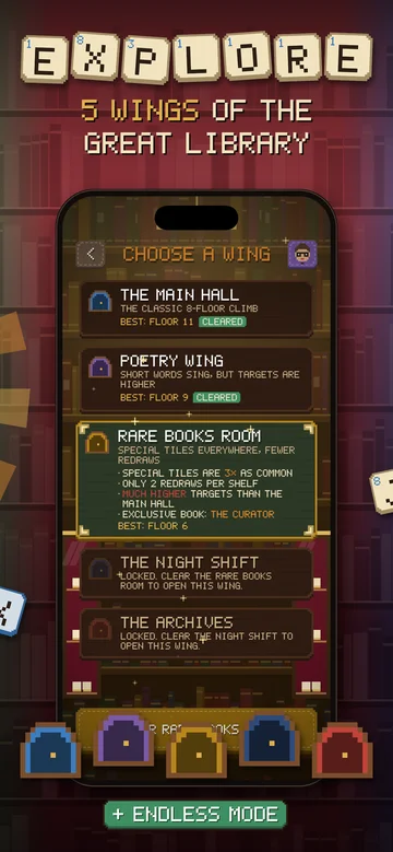 The Scrambled Library App Store screenshot: Five wings