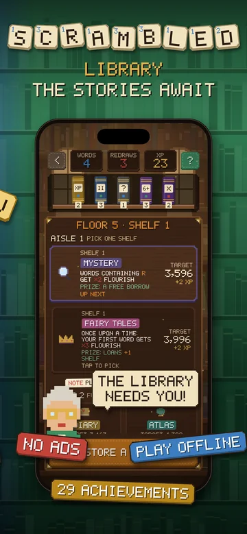 The Scrambled Library App Store screenshot: The library awaits